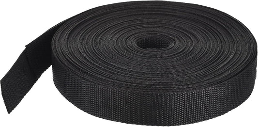 MECCANIXITY Lightweight Polypropylene Webbing Strap 0.8" 25 Yard Backpack Strapping Band Black for Outdoor Luggage Cargo Straps
