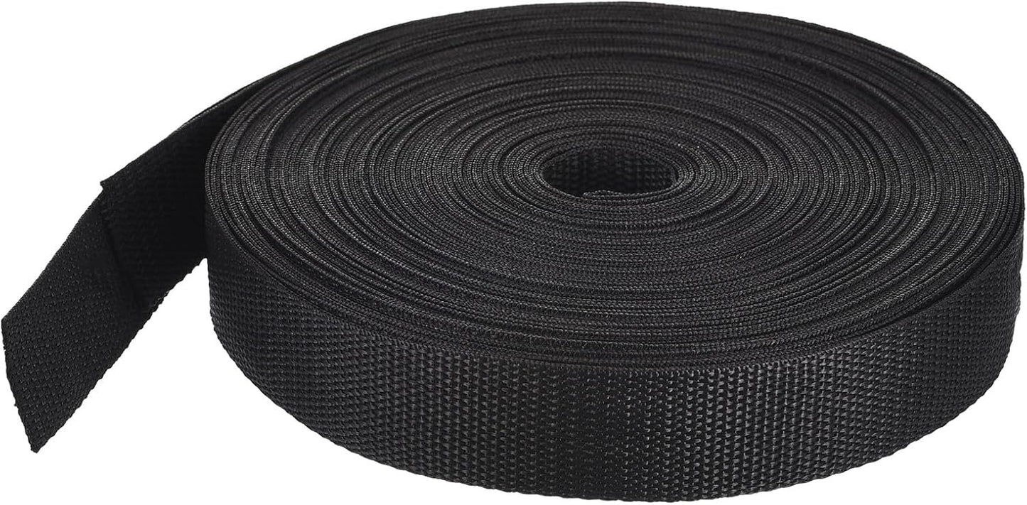 MECCANIXITY Lightweight Polypropylene Webbing Strap 1 1/4" 25 Yard Backpack Strapping Band Black for Outdoor Luggage Cargo Straps