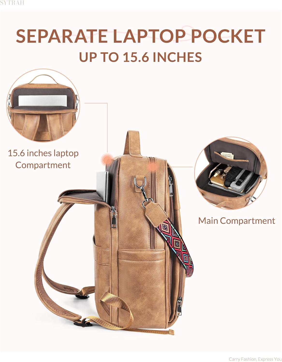 Leather Laptop Backpack, 15.6 Inch Business Computer Bag, Designer College Backpack Travel Backpack