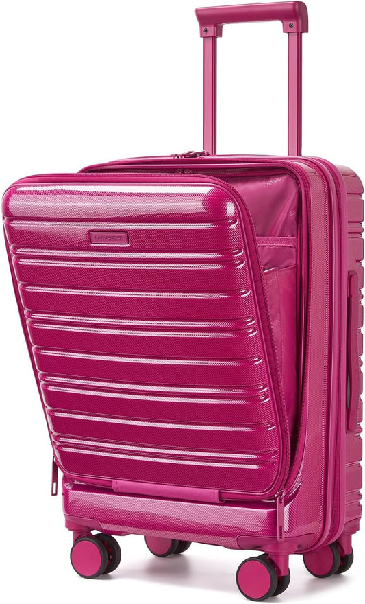 LARVENDER Carry On Luggage 22x14x9 Airline Approved, 20 Inch Expandable PC+ABS Hardside Carry On Luggage with Front Pocket Spinner Wheels TSA Lock for Women Men (Very Berry)