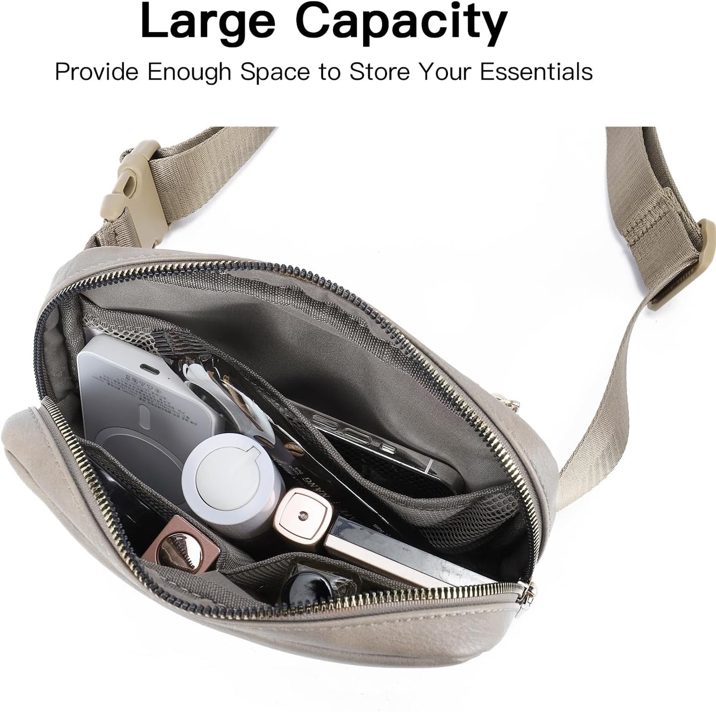 Telena Leather Belt Bag for Women Fashionable Fanny Packs Cross Body Bag Waist Pack Cloud Grey