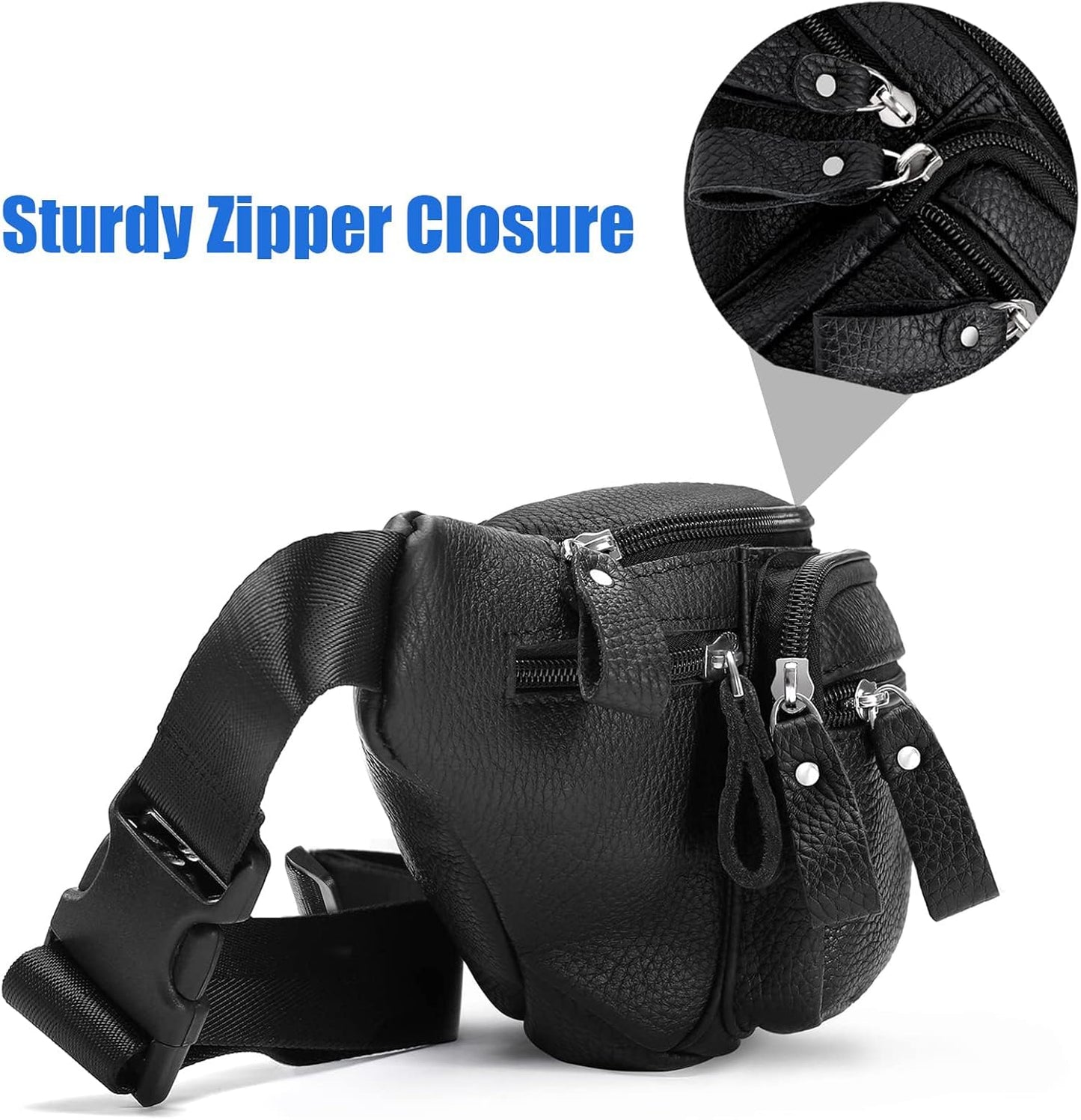 Leather Waist Bag Multiple Pockets Fanny Pack for Women Men Daily Life and Travel Outdoor