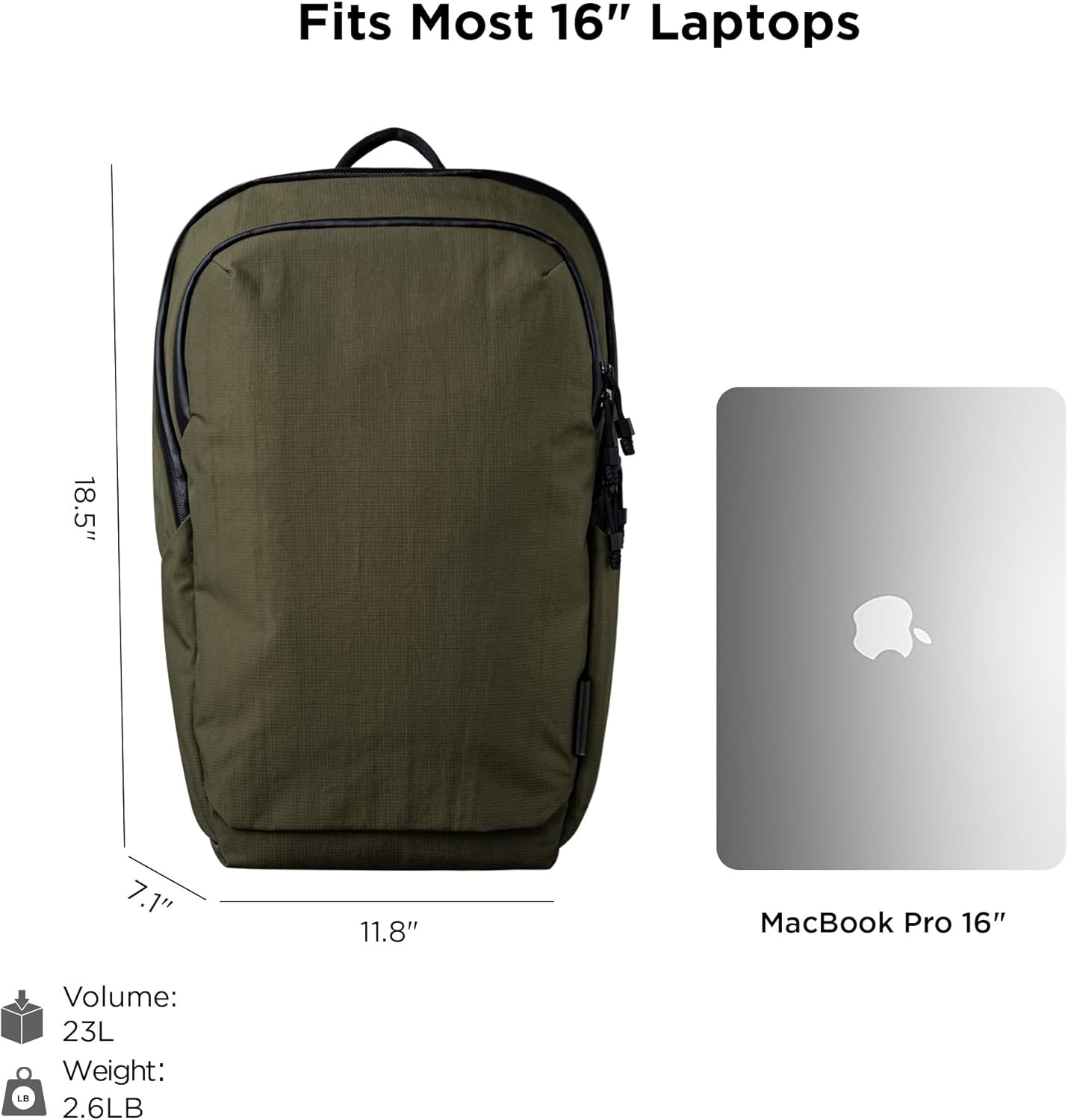 ALPAKA Bravo Backpack 23L - Laptop Backpack Fits 16 Inch Computers, Water Bottle Holders, Fleece Lined Protection, Business Commuter Bag, Weatherproof Green Axoflux Material