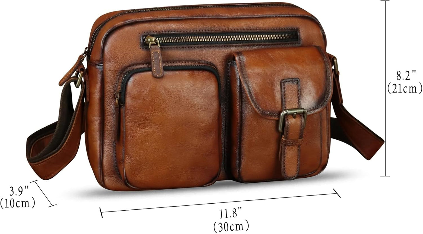 Genuine Leather Purse and Messenger Bag for Men Vintage Leather Shoulder Bag Briefcase Crossbody Satchel Bags with Strap
