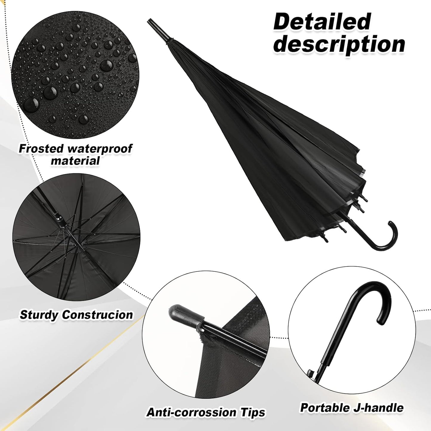 Reginary 30 Pieces Wedding Umbrellas Bulk Auto Open Stick Umbrellas with White European J Hook Handle Windproof Large Canopy Umbrella for Outdoor Wedding Bride Groom Photography Golf
