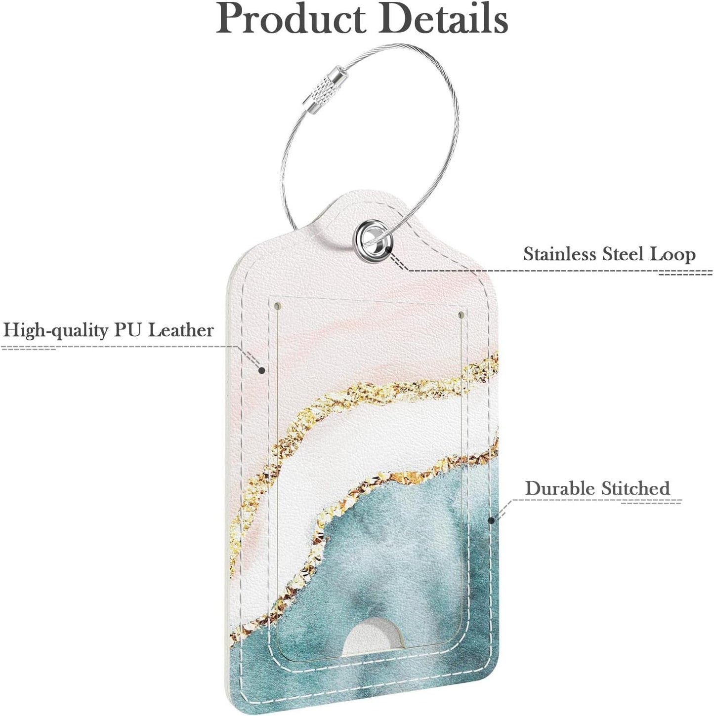 Luggage Tags for Suitcase, 2 Pack PU Leather Travel Cruise Luggage Tag with Privacy Flap, Name ID Label and Metal Loop for Women Men Girls Suitcase Baggage Bag Backpack Instrument, Pink Beach