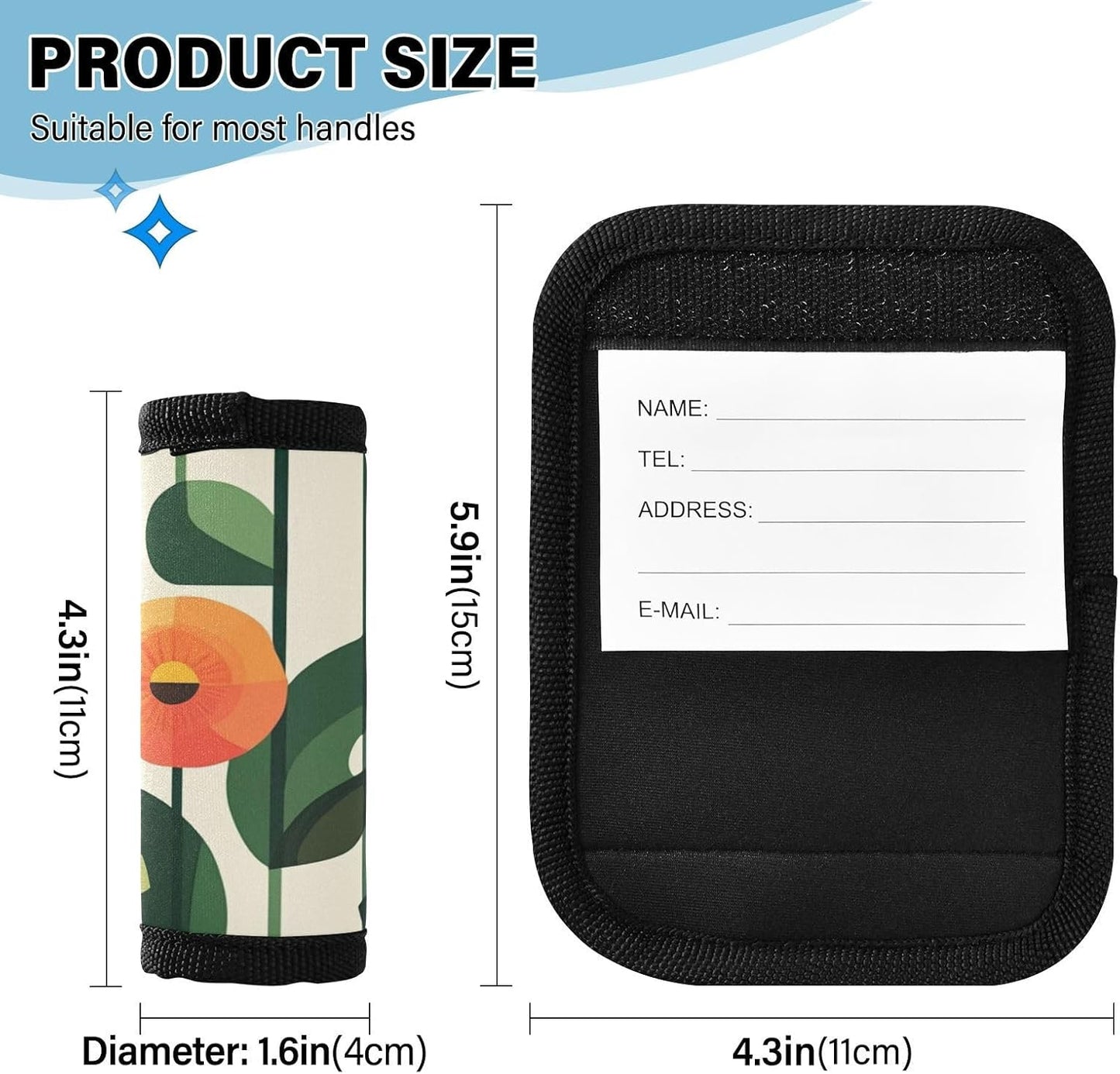 Modern Poppy Flowers 2 Pack Luggage Handle Wraps Covers for Suitcase Identifiers Bag Tags Travel Accessories