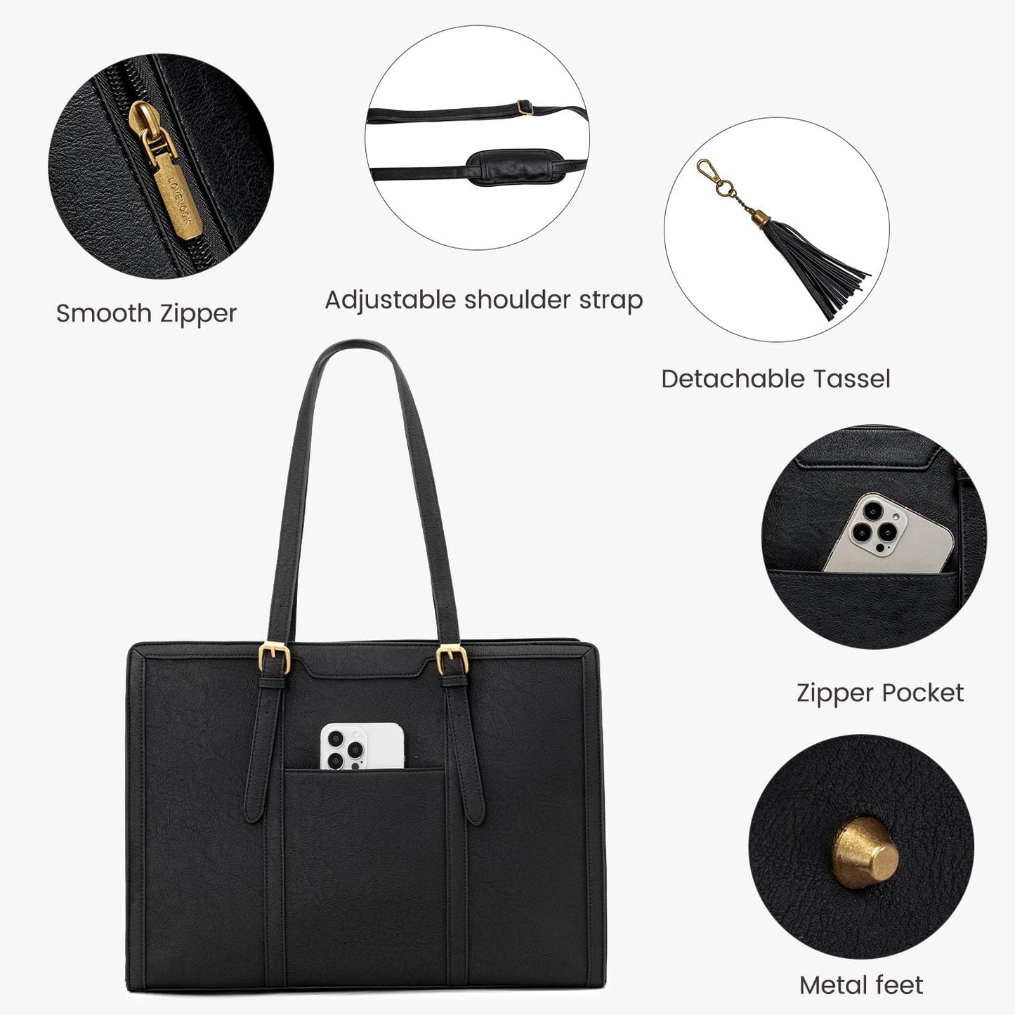 LOVEVOOK Laptop Bag for Women Vintage Leather Laptop Tote 17.3 inch Large Capacity Computer bag with Clutch Purse for Work