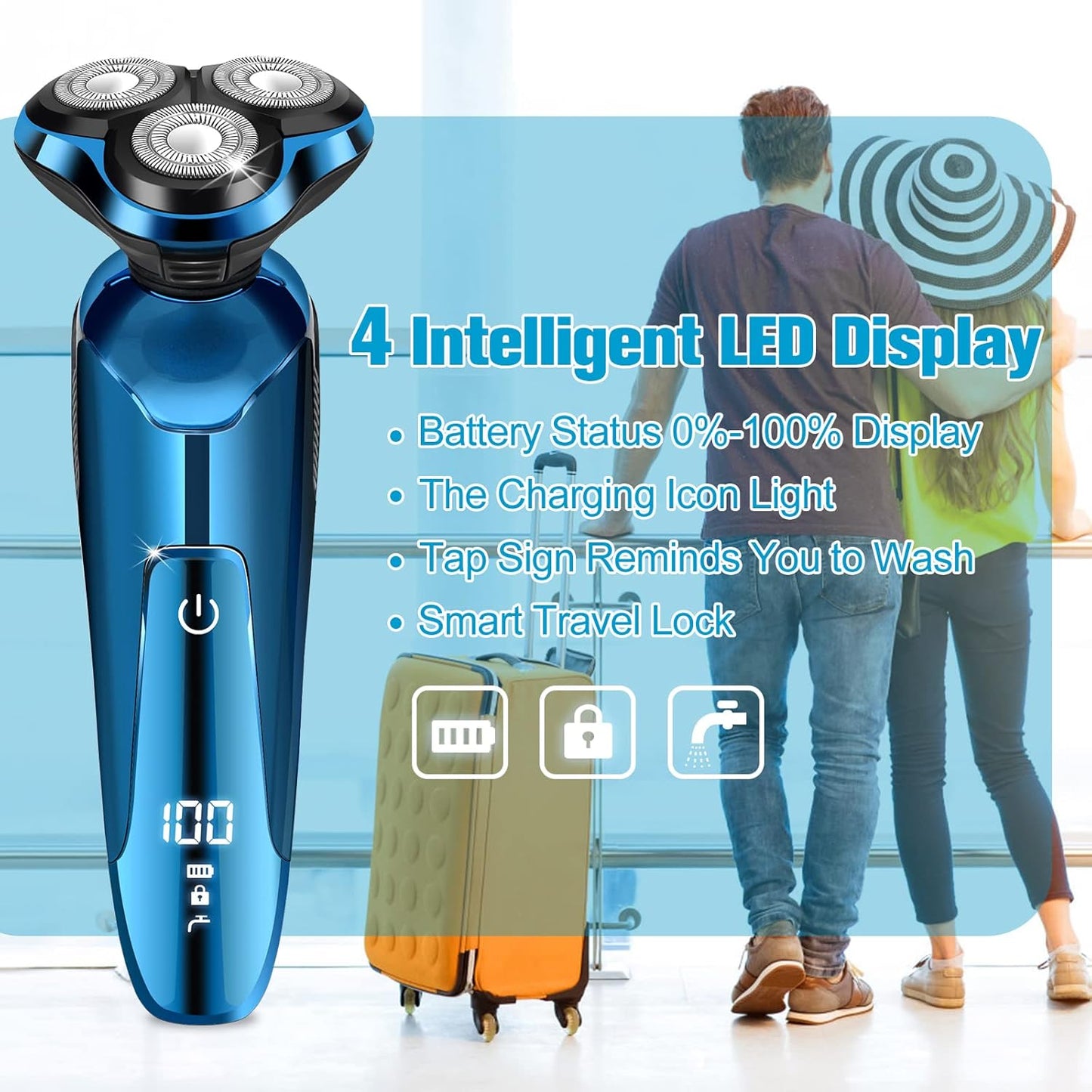Electric Razor for Men,Men’s Electric Shavers Rotary,LED Display 100% Waterproof Cordless Razor, Wet/Dry Shaving,Shaver for Men Replaceable Blades Portable Travel Razors