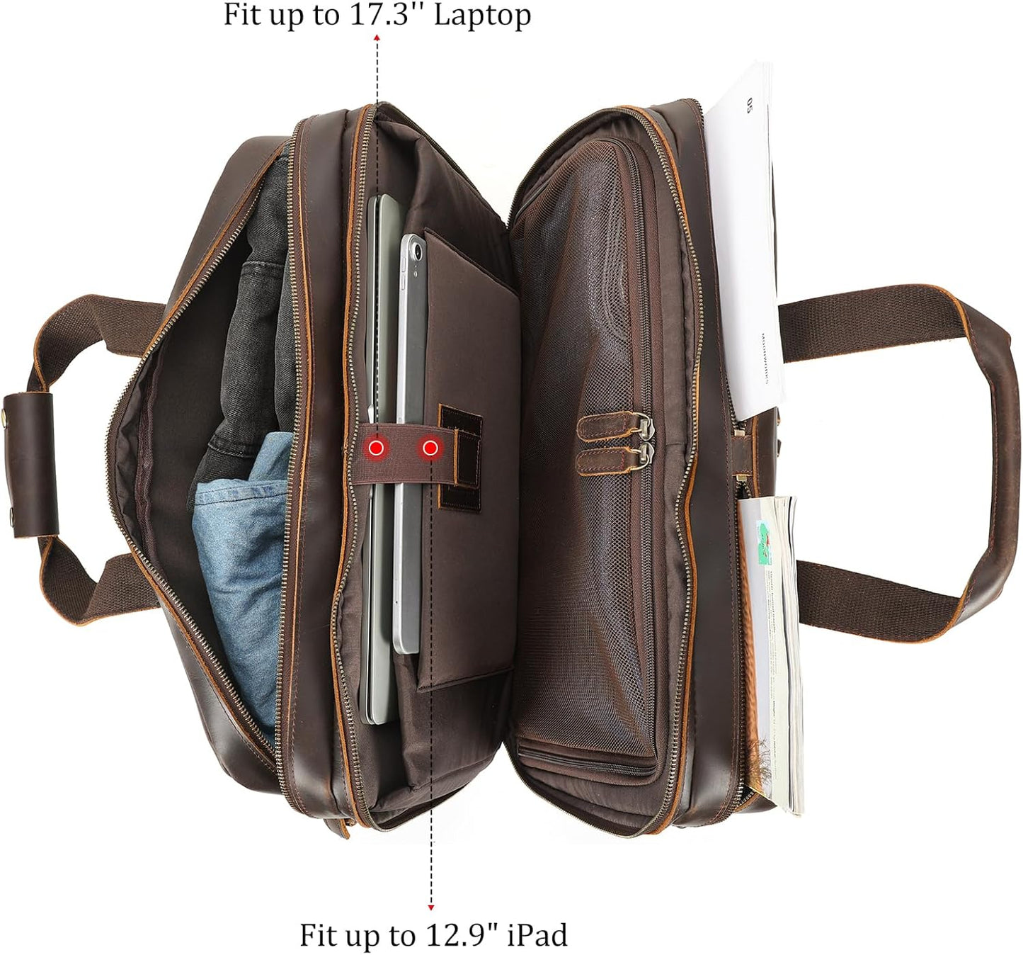 Polare 18" Full Grain Leather Luggage Airlines Personal Item Bag Business Carry On Suitcase Weekender Overnight Travel Duffel Bag for Men (Dark Brown-18.5")