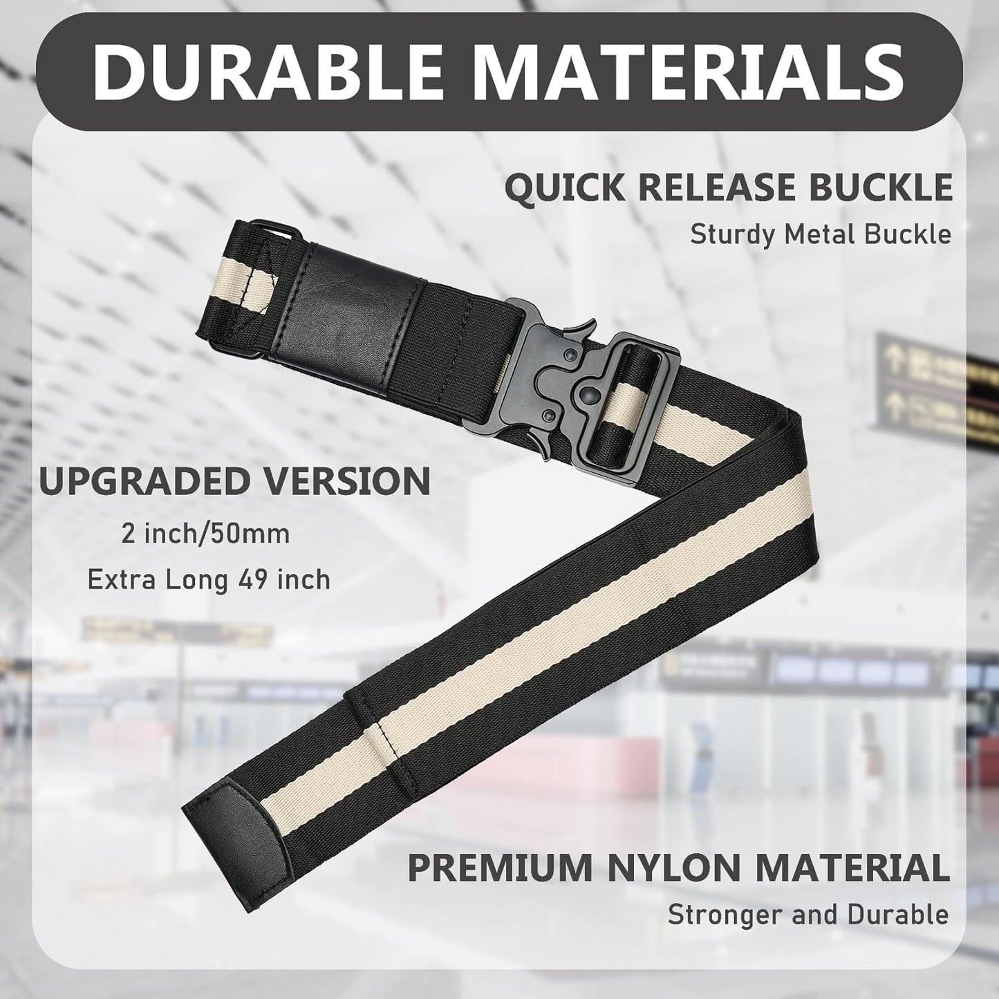Travel Belt for Luggage, Adjustable Luggage Straps, Add a Bag Luggage Strap for Carry On Bag, Personalized Travel Accessories for Women & Men (Black & White)