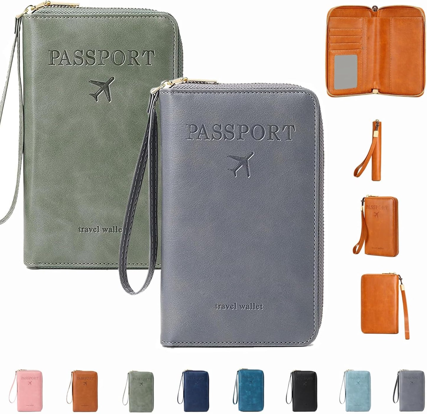 Similarbe RFID Passport Wallet,Similarbe Multi-Functional RFID Passport Wallet,Travel Wallet for Women Men - ID Card Organizer with Anti-Theft,Slim Leather Cover for Credit Cards,Cash (2PCS-E)