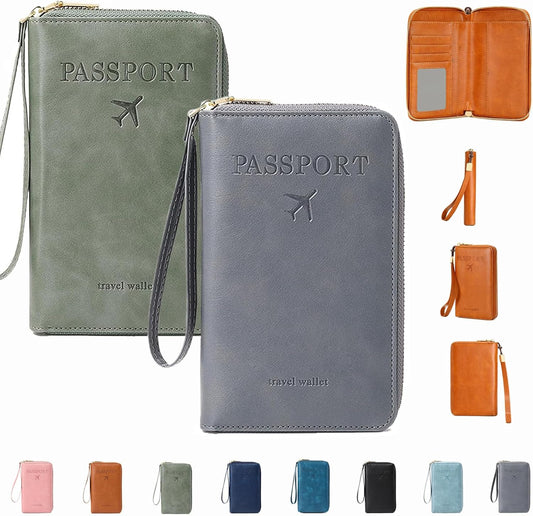 Similarbe RFID Passport Wallet,Similarbe Multi-Functional RFID Passport Wallet,Travel Wallet for Women Men - ID Card Organizer with Anti-Theft,Slim Leather Cover for Credit Cards,Cash (2PCS-E)