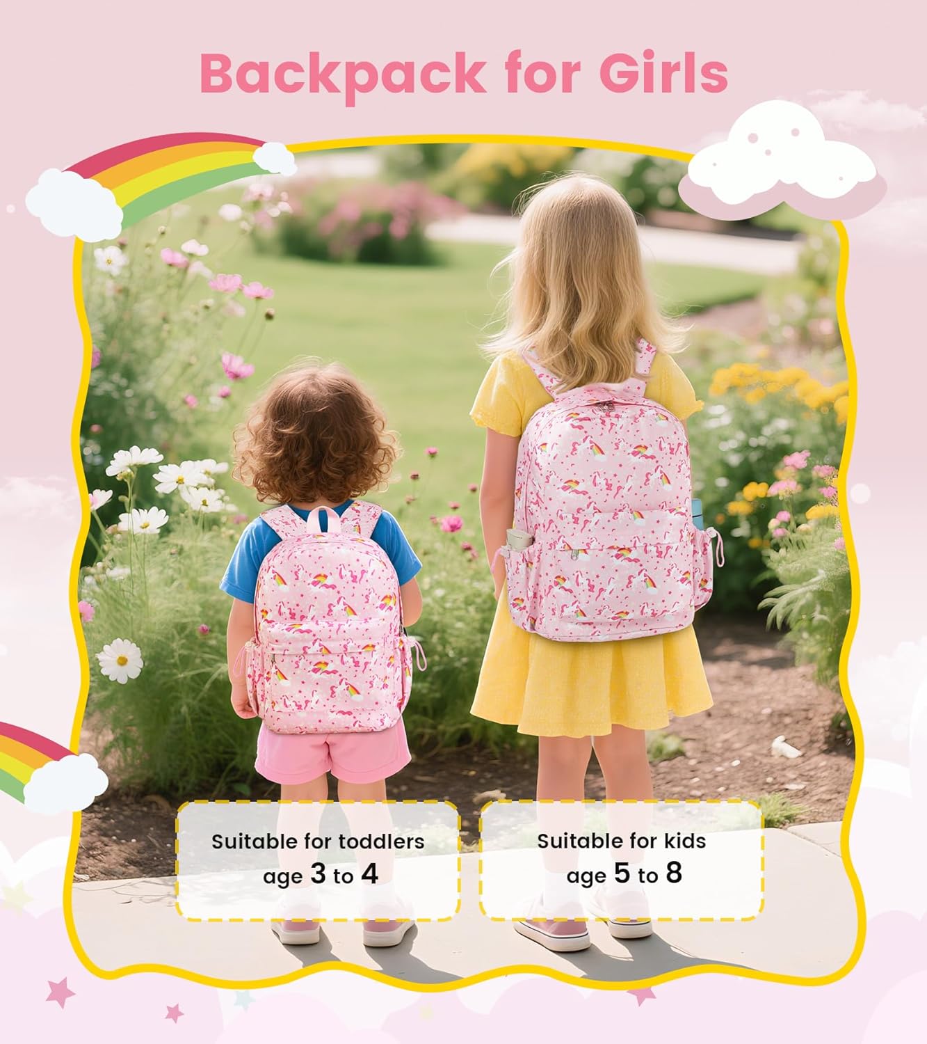 Vorspack Toddler Backpack for Girls - 12 Inch Kids Backpacks for Girls Ages 3-4, Cute Unicorn Bookbag School Bags for Kindergarten, Preschool - Pink