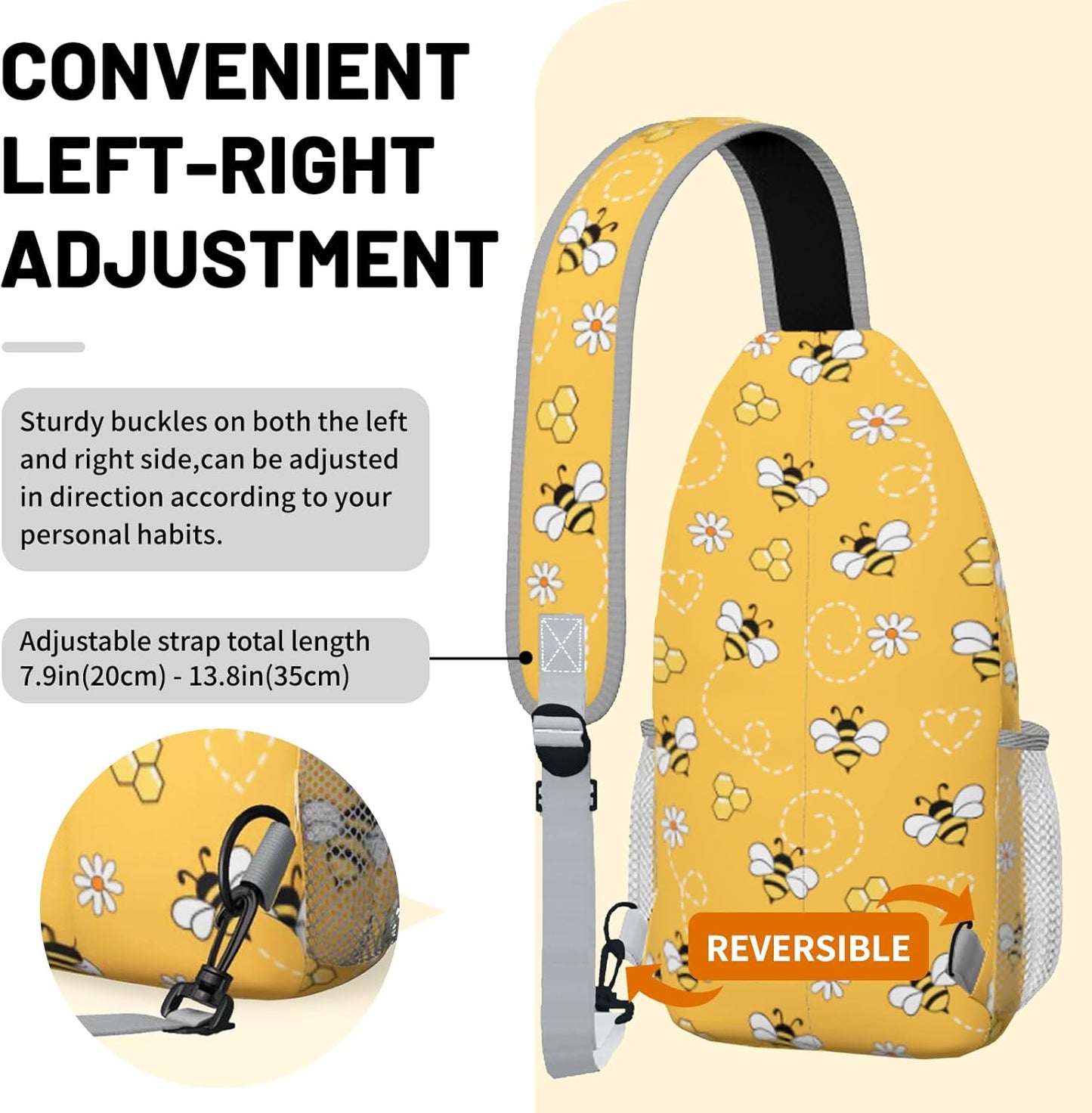 Yellow Bee Daisy Sling Bag Crossbody Chest Bag for Women Men, Water Resistant Lightweight Casual Crossbody Bag with Adjustable Strap, Travel Hiking Daypack Shoulder Backpack