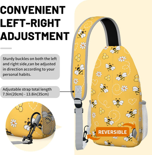 Yellow Bee Daisy Sling Bag Crossbody Chest Bag for Women Men, Water Resistant Lightweight Casual Crossbody Bag with Adjustable Strap, Travel Hiking Daypack Shoulder Backpack