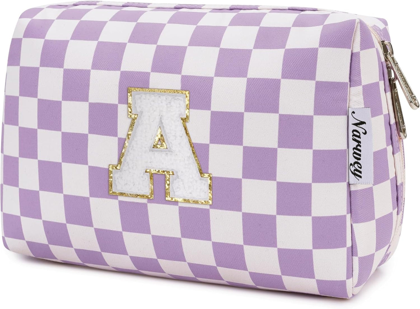 Narwey Christmas Gift for Women Girls, Initial Makeup Bag for Bridesmaid Teacher Sister Friend Graduation Gifts, Personalized Monogram Cosmetic Toiletry Bag, Teen Girls Trendy Stuff (Purple A)