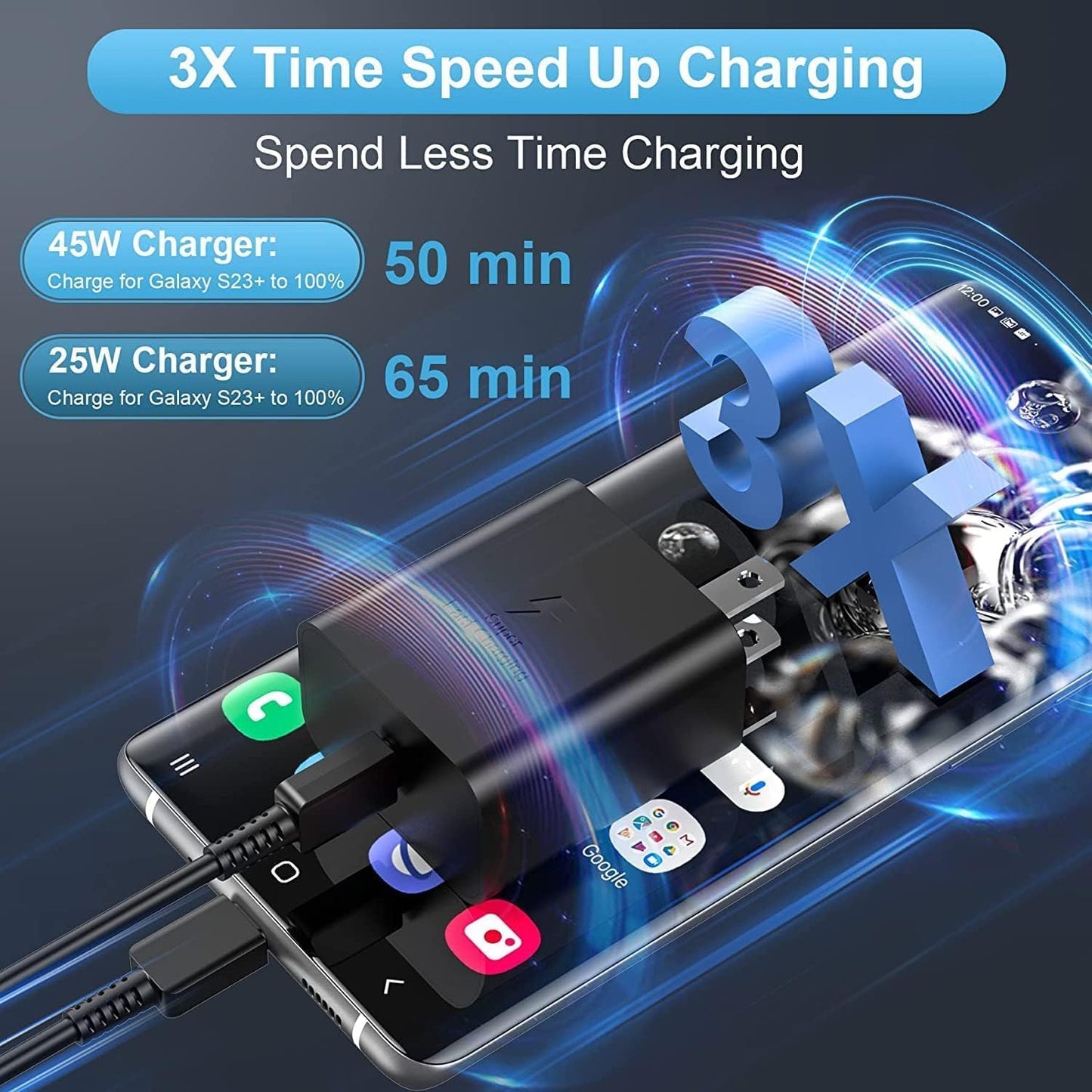 45W Dual Super Fast Charging Block and Long USB C to C Cable 10ft,Type C Wall Plug and Android Phone Charger Cord for Samsung Galaxy S25/S24 Ultra/S23+/S22 Plus/S21/S20/Note 20/iPhone 17 16 15 Pro Max