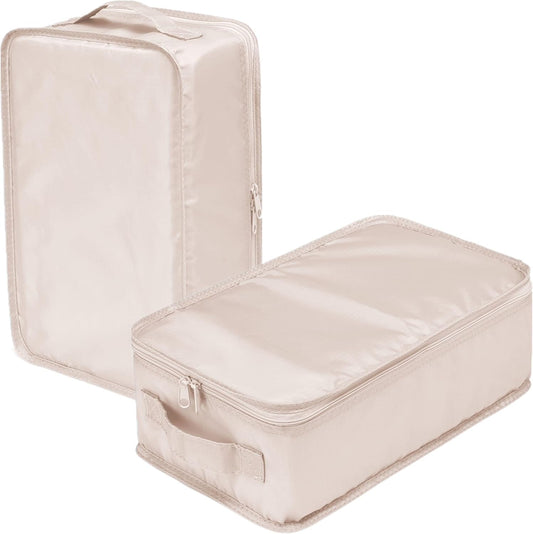 tianzong Travel Shoe Bag with Handle Holds 2 Pairs of Shoes, Shoe Packing Cubes for Travel (Beige, 2 Pack)