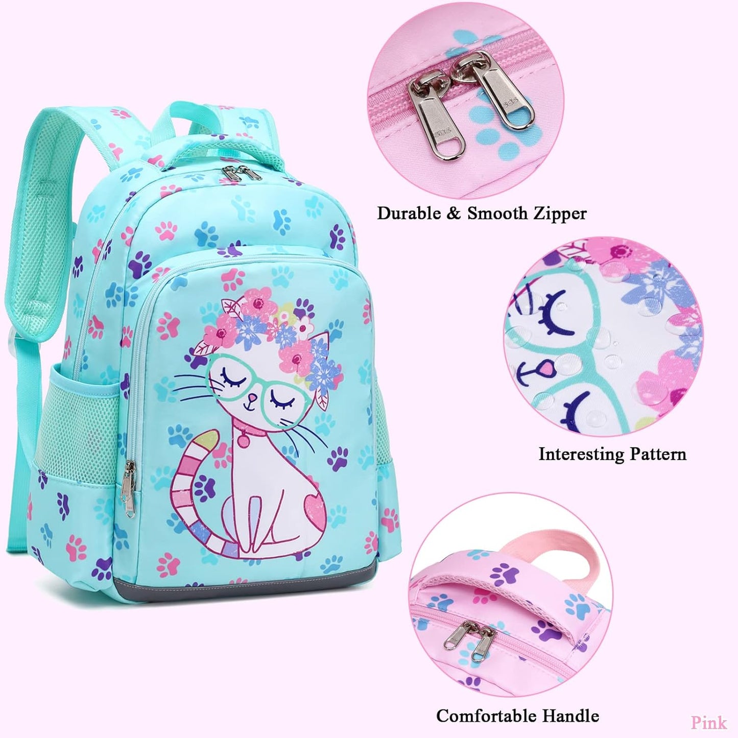 Octsky Backpack for Girls Kids School Backpacks with Lunch Box Preschool Kindergarten BookBag Set With Chest Strap Cat Lake