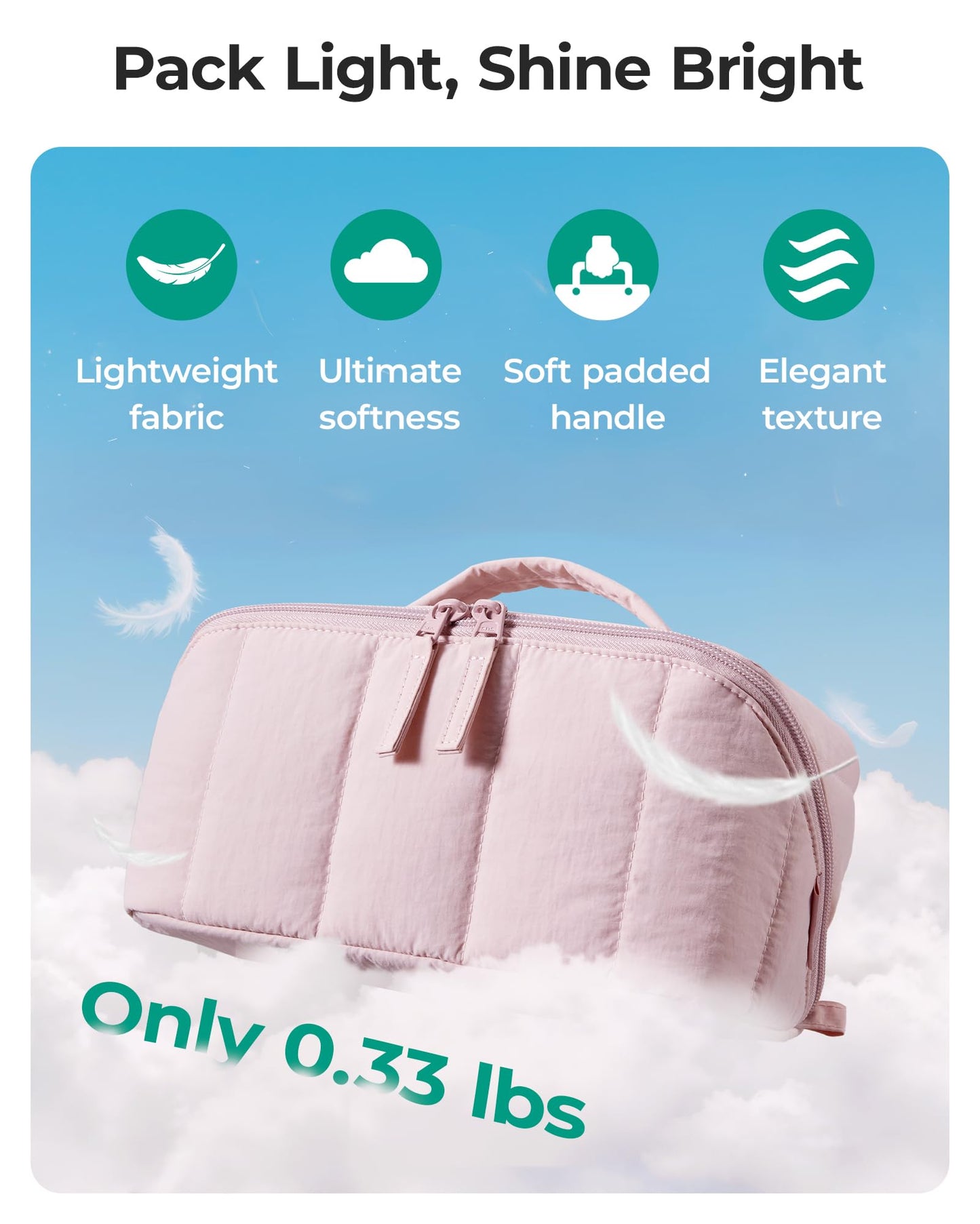 BAGSMART Puffy Travel Makeup Bag Toiletry Bag for Women, Brown