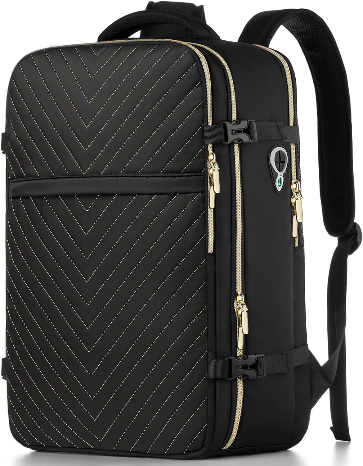 Large Carry On Travel Backpack - Flight Approved Waterproof Luggage Suitcase Backpacks Personal Item Size for Women Men Fit 17 Inch Laptop College Overnight Bag Anti-Theft Weekender Daypack Black Gold