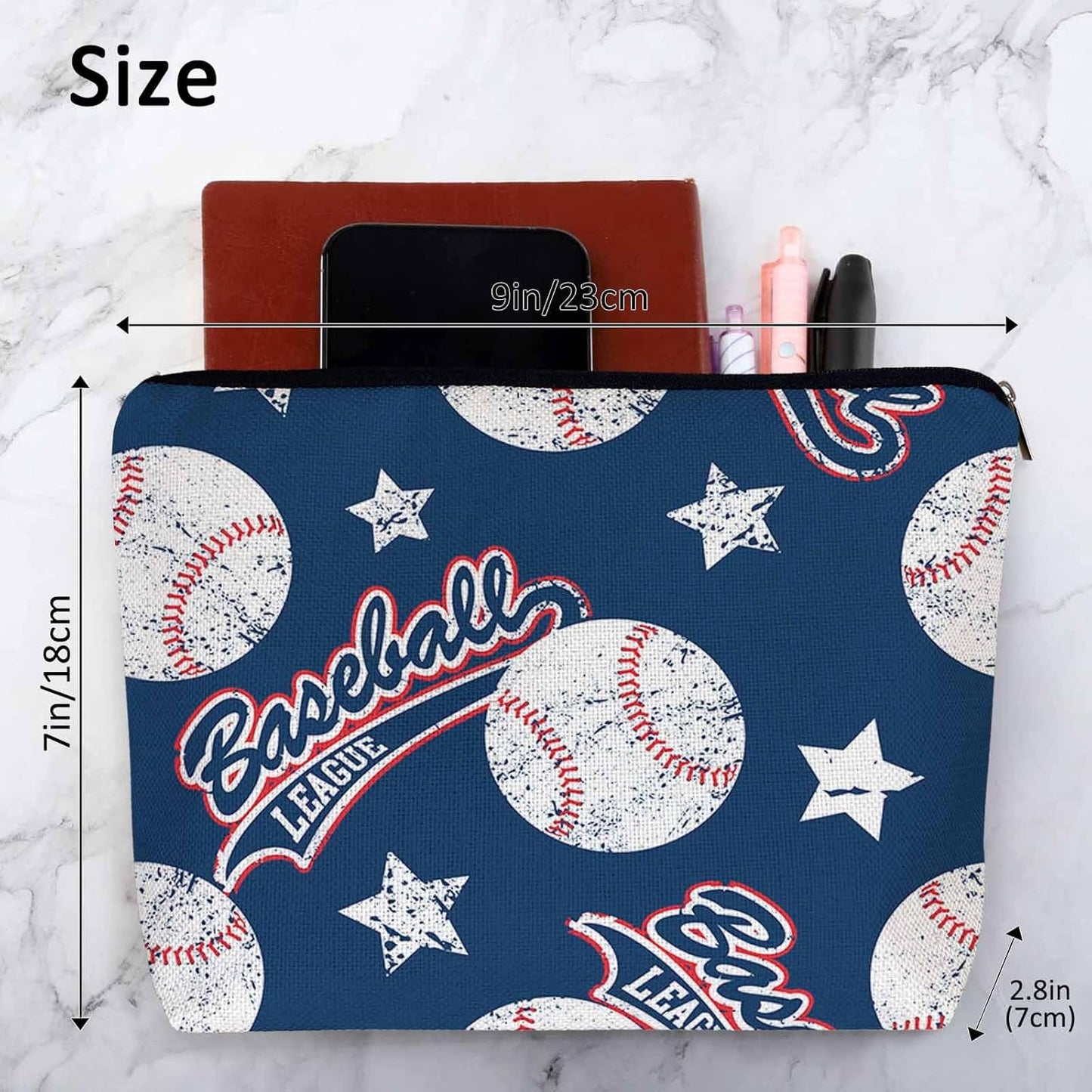 Baseball Makeup Organizer Bag Cosmetic Bag For Men Women, Sports Ball Softball Baseball Blue Travel Toiletry Bag Flax Makeup Bags Purse Business Makeup Pouch For Toiletries Cosmetics