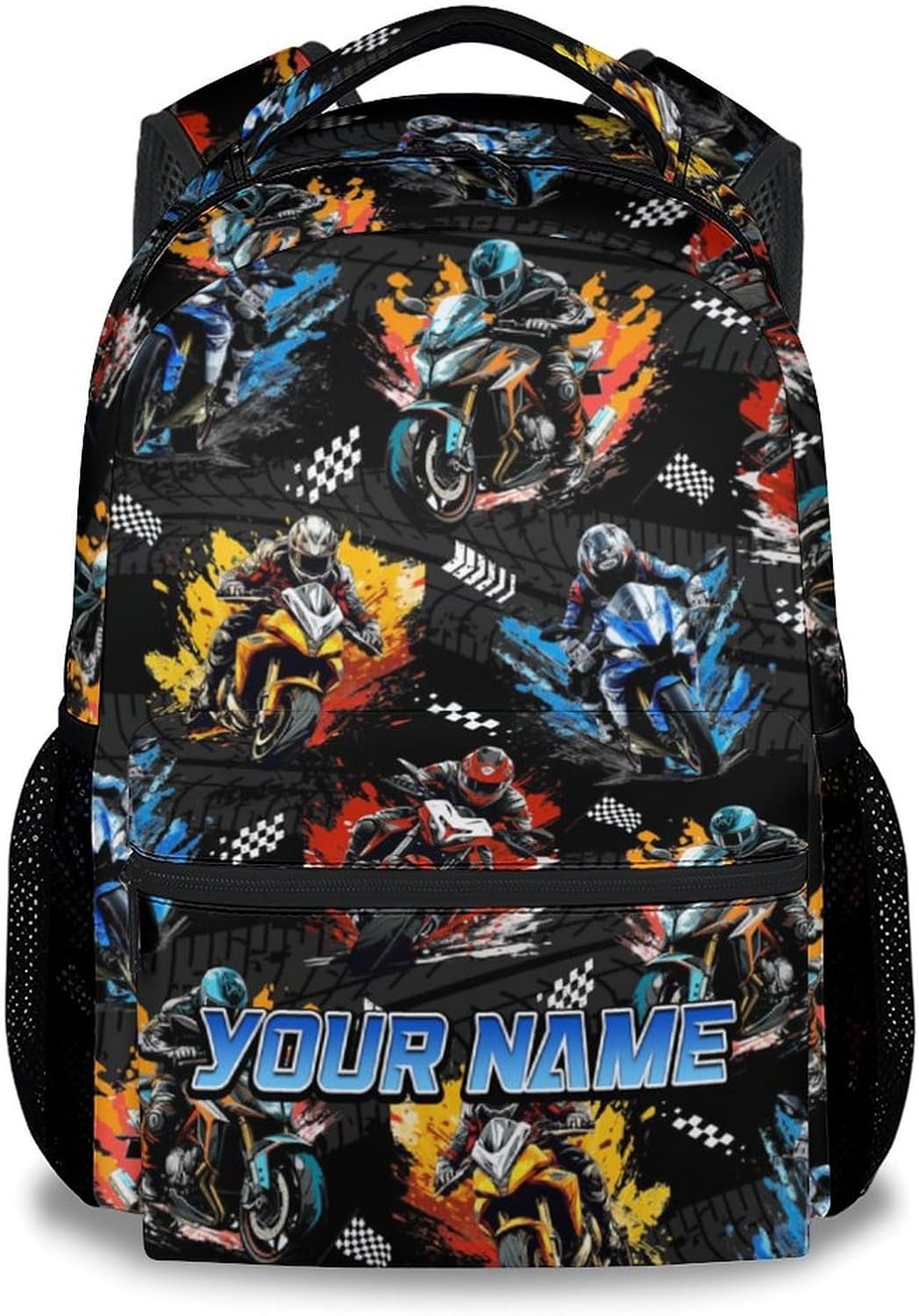 Kids Backpack - Personalized Motorcycle Backpacks with Name for Boys - Custom Toddler Bookbag - Racing School Bag for Kindergarten/Preschool/Elementary(17 Inch)