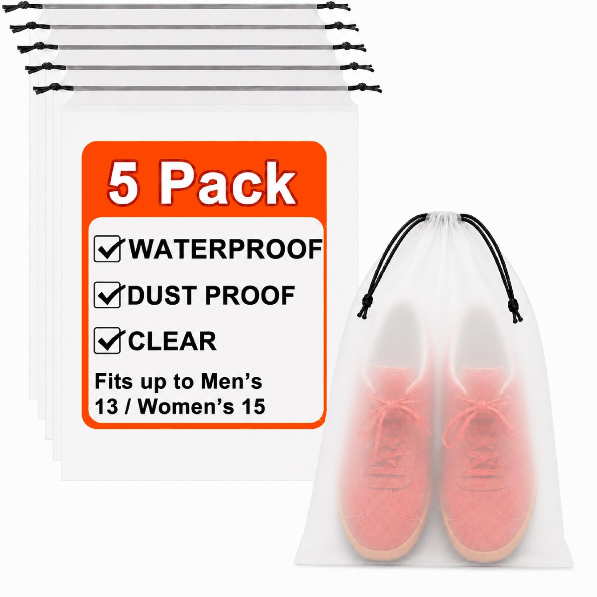 BOFOHO 5 Pack Clear Shoe Bags for Travel Essentials Reusable Storage