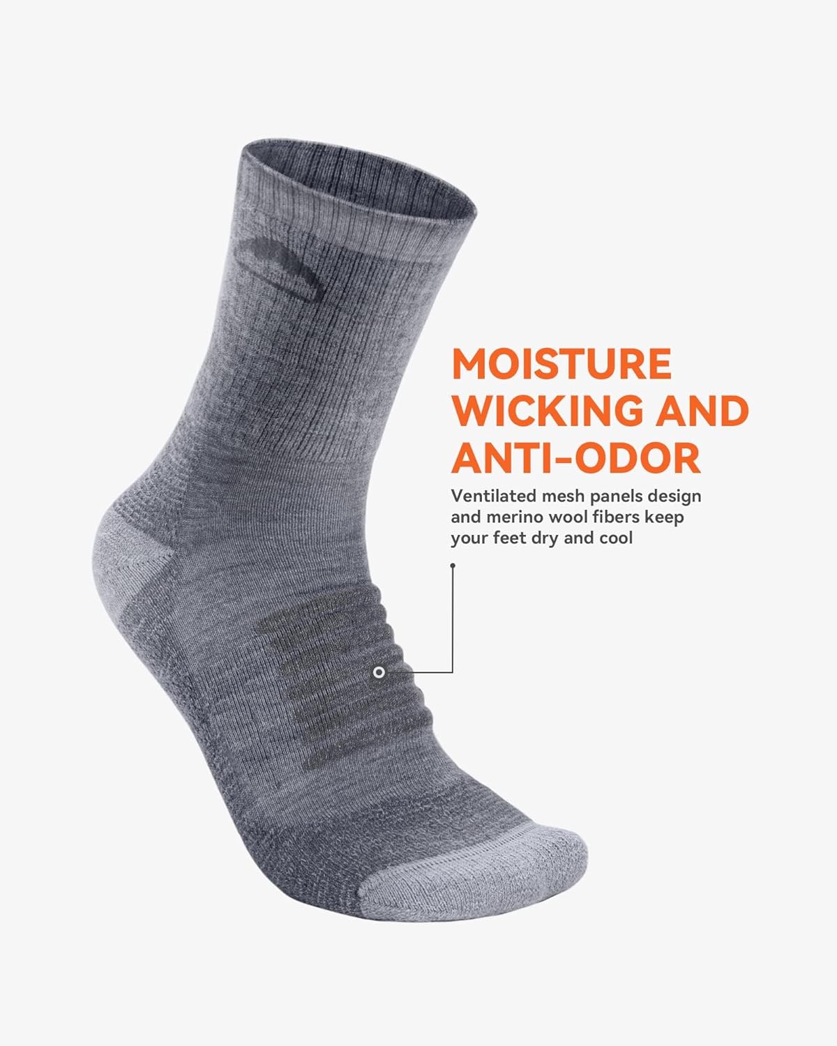 2 Pack Merino Wool Hiking Socks, Made in USA, Moisture Wicking Cushion Socks for Men & Women