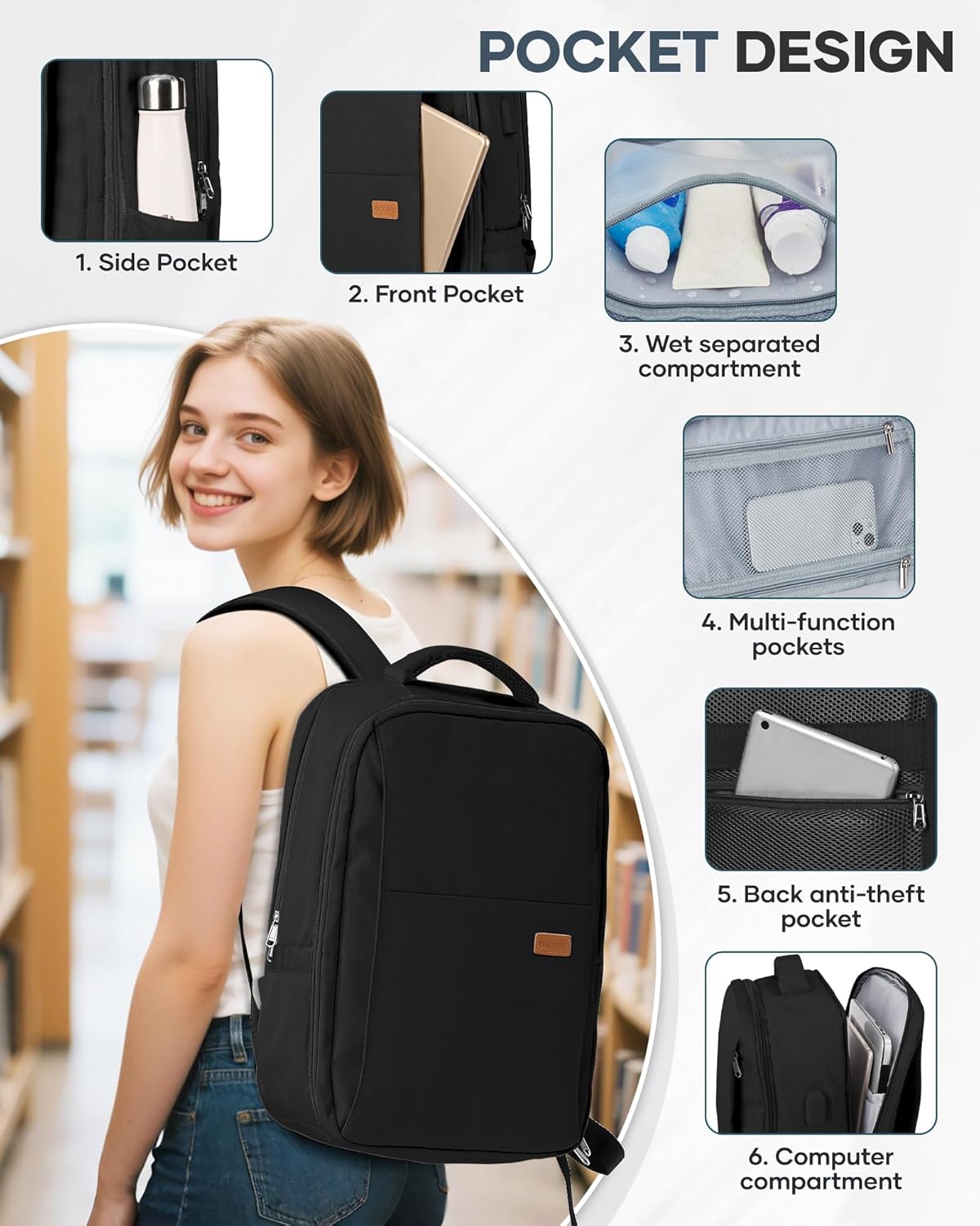 suwasp Vacuum Backpack Travel with Pump, mochila de viaje compresion al vacio for Women Men, Large Storage Vacuum Bags for Travel Backpack Personal Item Carry On Backpacks Flight Approved, Black