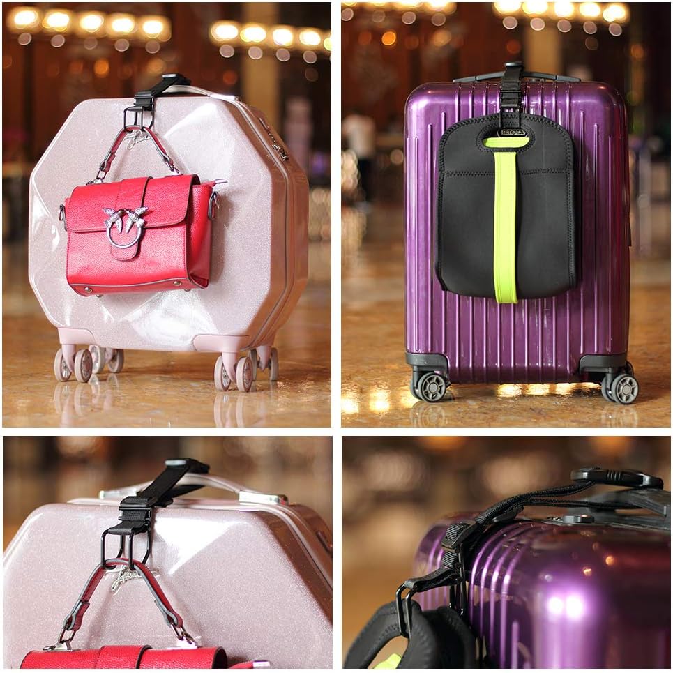 J Hook Luggage Strap Add a Bag Hook Hanger Strap, Adjustable attaches Briefcase Together (Black-Normal Size)