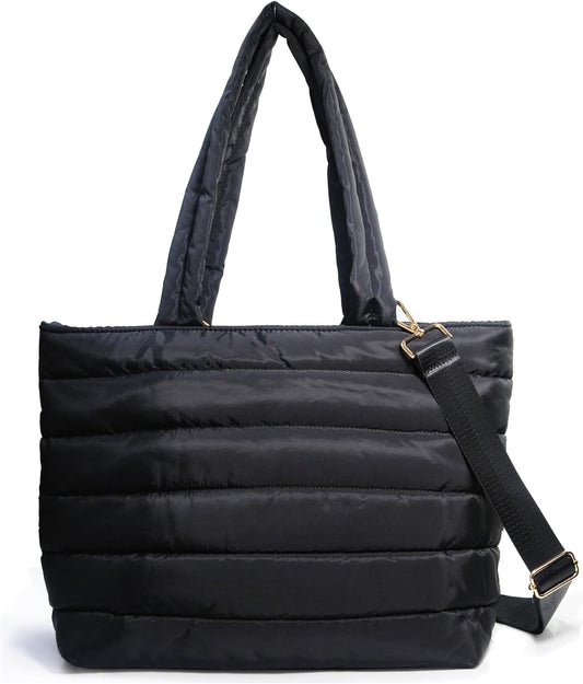 HOXIS Puffer Tote for Women Quilted Shoulder Handbag Lightweight Weekender Bag Purse for Work Travel Gym Shop