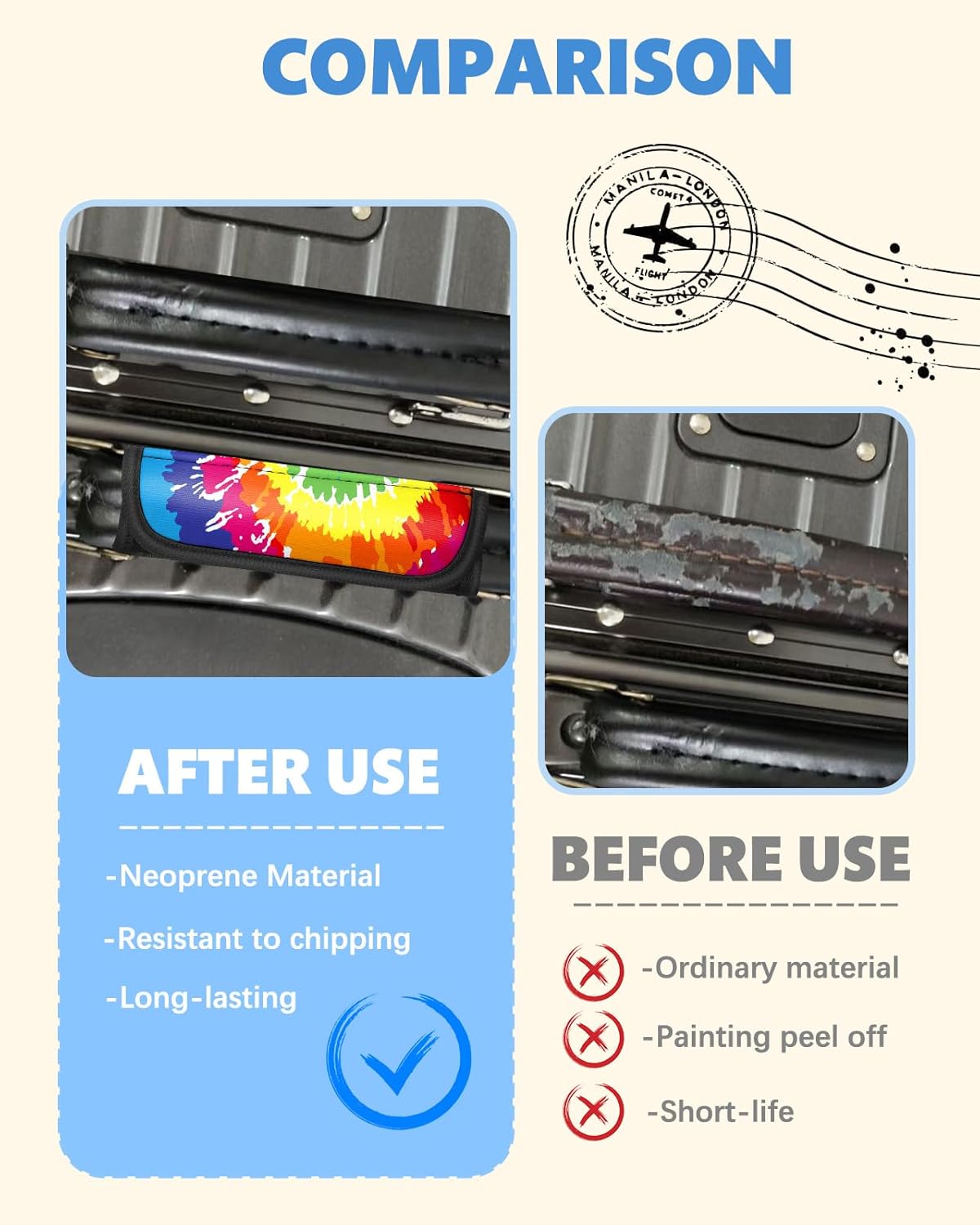 Slohif Luggage Handle Wrap 3Pcs Suitcase Identifier - Bag Strap Cover For Bogg Travel Accessories Easy Identification Bright Marker Sleeve Grips Comfort Neoprene Concealed Tag For Airport Rainbow