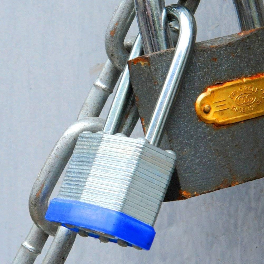 SEPOX® 12Pcs Set Laminated-Padlocks with Key Different, Extra Long-Shackle, 1-9/16" 40MM Heavy-Duty Steel Lock Body Each Lock with 2 Big Key for Outdoor & Indoor Lockers-Locks, Fence, Gate, Tool-Box