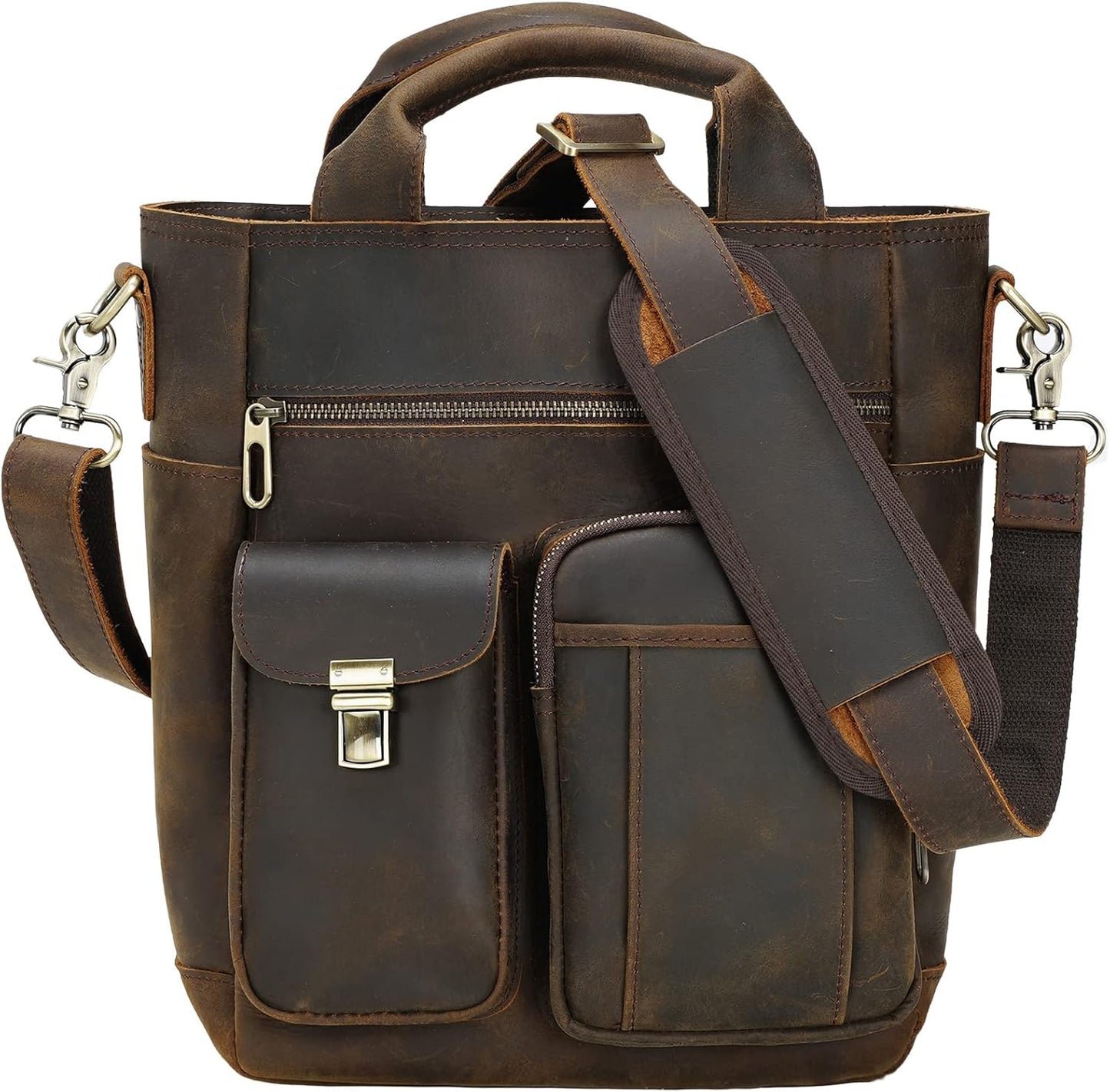 TIDING Full Grain Leather Messenger Shoulder Bag for Men Vintage Crossbody Bag Work Business Travel Handbag fits 11" Tablet