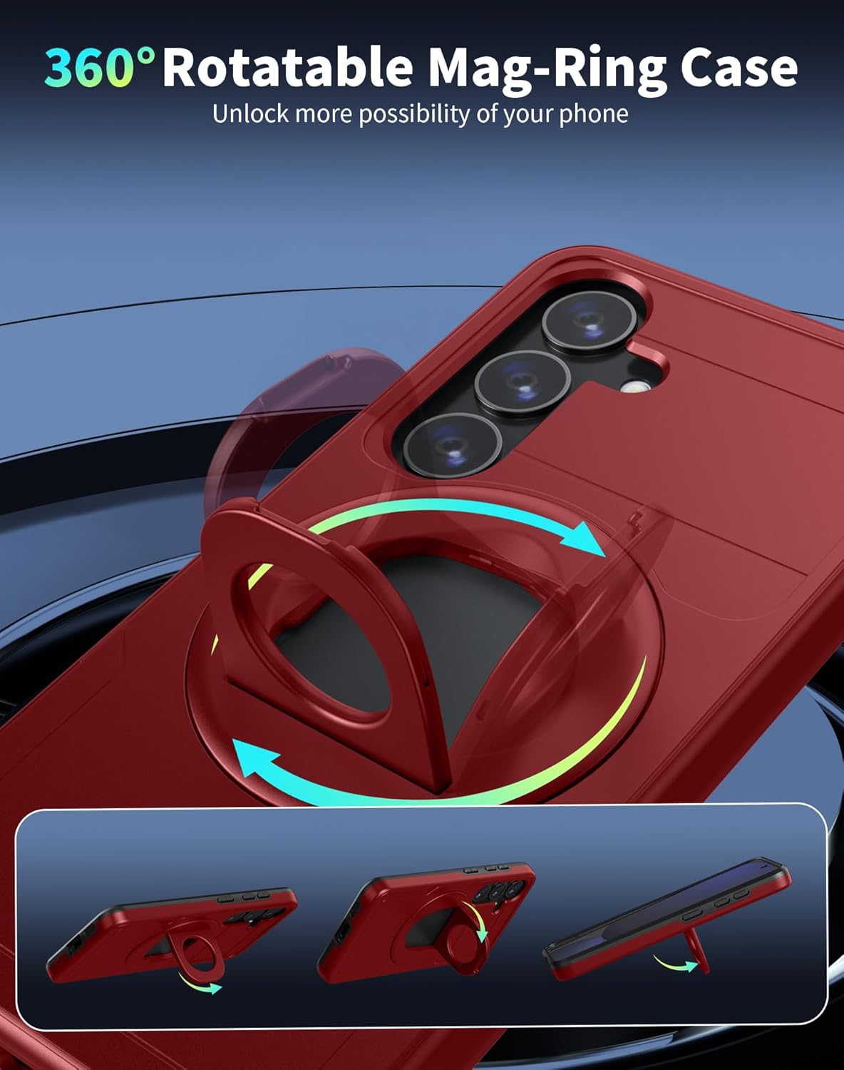 for Samsung Galaxy S24 FE Case Magnetic Compatible with MagSafe Wireless Charging,with 2 Screen Protectors,for S24 FE Case with Stand Ring Anti-Scratch Shockproof Heavy Duty Protection Red
