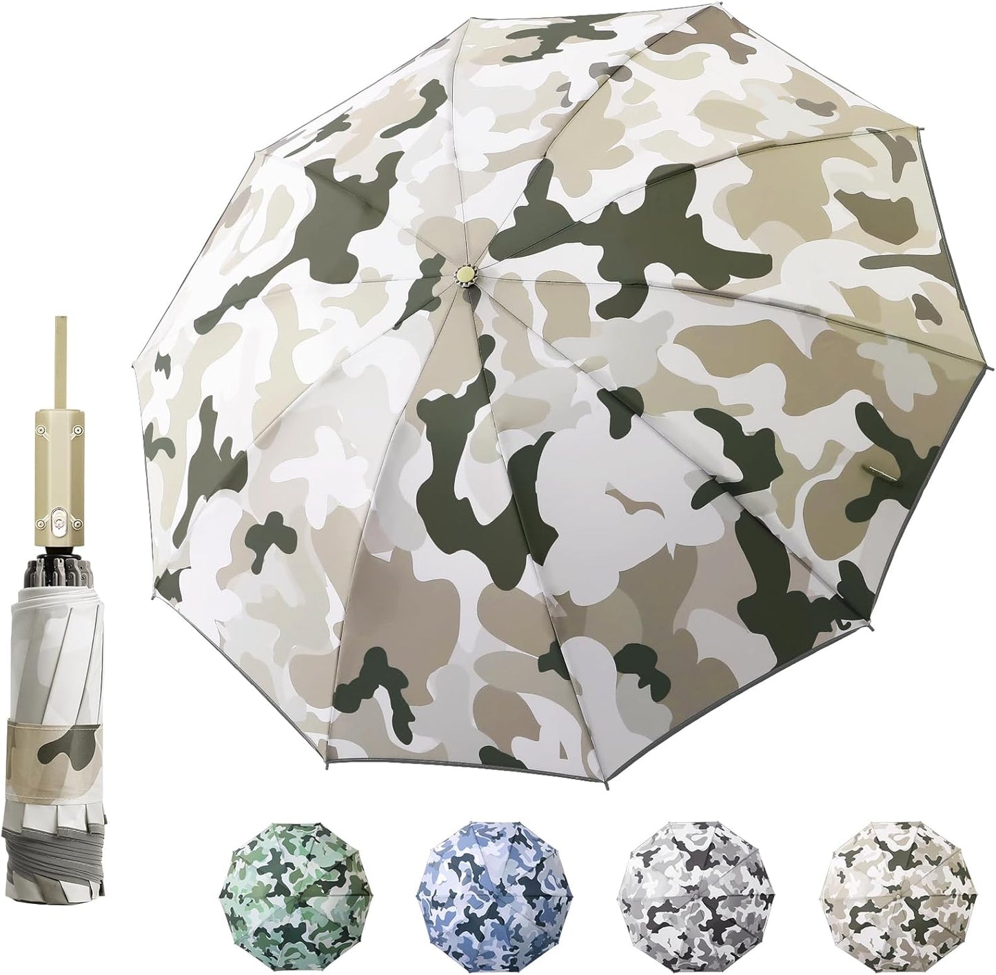 Large Windproof Travel Umbrella, Portable Reverse Folding Rain Umbrella for Car,Women and Men, Durable, Compact Inverted Design with Camouflage Canopy, Fits Backpack, 41.5/13 Inch, Automatic