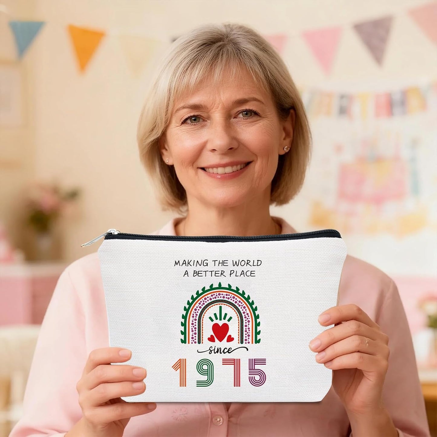 50th Birthday Gifts for Her, Making the World a Better Place Since 1975 Birthday Gifts for Women, Makeup Pouch Gifts for 50 Year Old Woman Mom Sister Wife Friend Parents, Cosmetic Bag for Anniversary