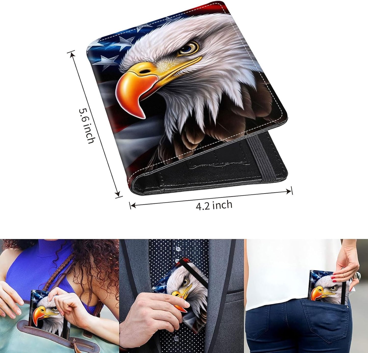 Passport Holder Cover Wallet Travel Essentials RFID Blocking Case Leather Passport Cover Wallet Vaccine Card Slot Organizer for Men Women, Eagle Flag