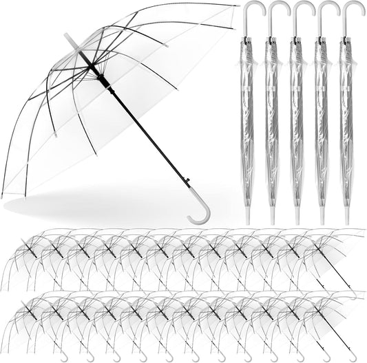 Reginary 30 Pieces Wedding Umbrellas Bulk Auto Open Stick Umbrellas with White European J Hook Handle Windproof Large Canopy Umbrella for Outdoor Wedding Bride Groom Photography Golf