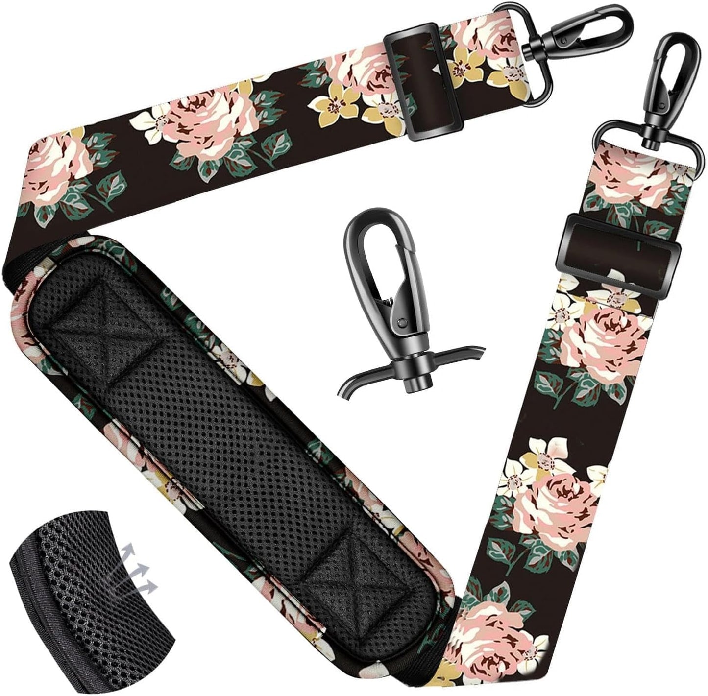 ZINZ Shoulder Strap - 59 Inch Universal Heavy-duty Adjustable Strap with Ultra-thick Fixed Breathable Pad for Laptop, Gym, Camera Bag and More -Black Rose