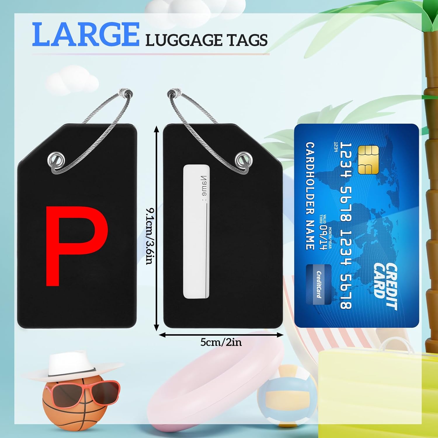 8 Pcs Initial Letter A-Z Luggage Tags Silicone Suitcase Instrument Tag with Name Card and Stainless