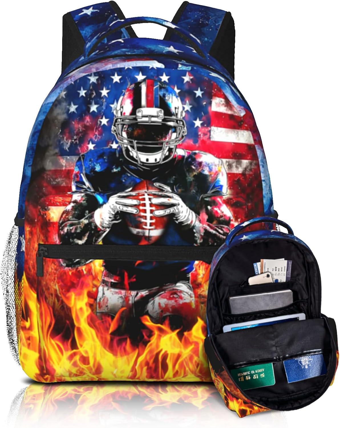 American Flag Football Print Backpack Sports Theme Boys Backpack School Bag Computer Backpacks Book Bag Travel Hiking Camping Gym Daypack Backpack for Kids Boys 8-12