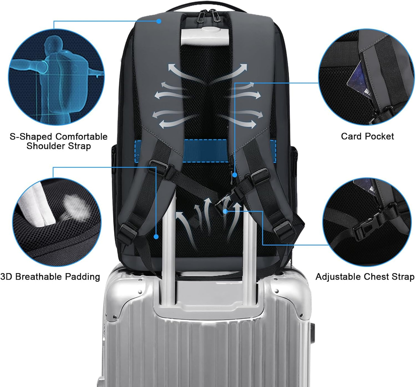 FENRUIEN Business Travel Backpack, Expandable Computer Backpack with USB Port, Gray Laptop Backpack 15.6 Inch for College/Work