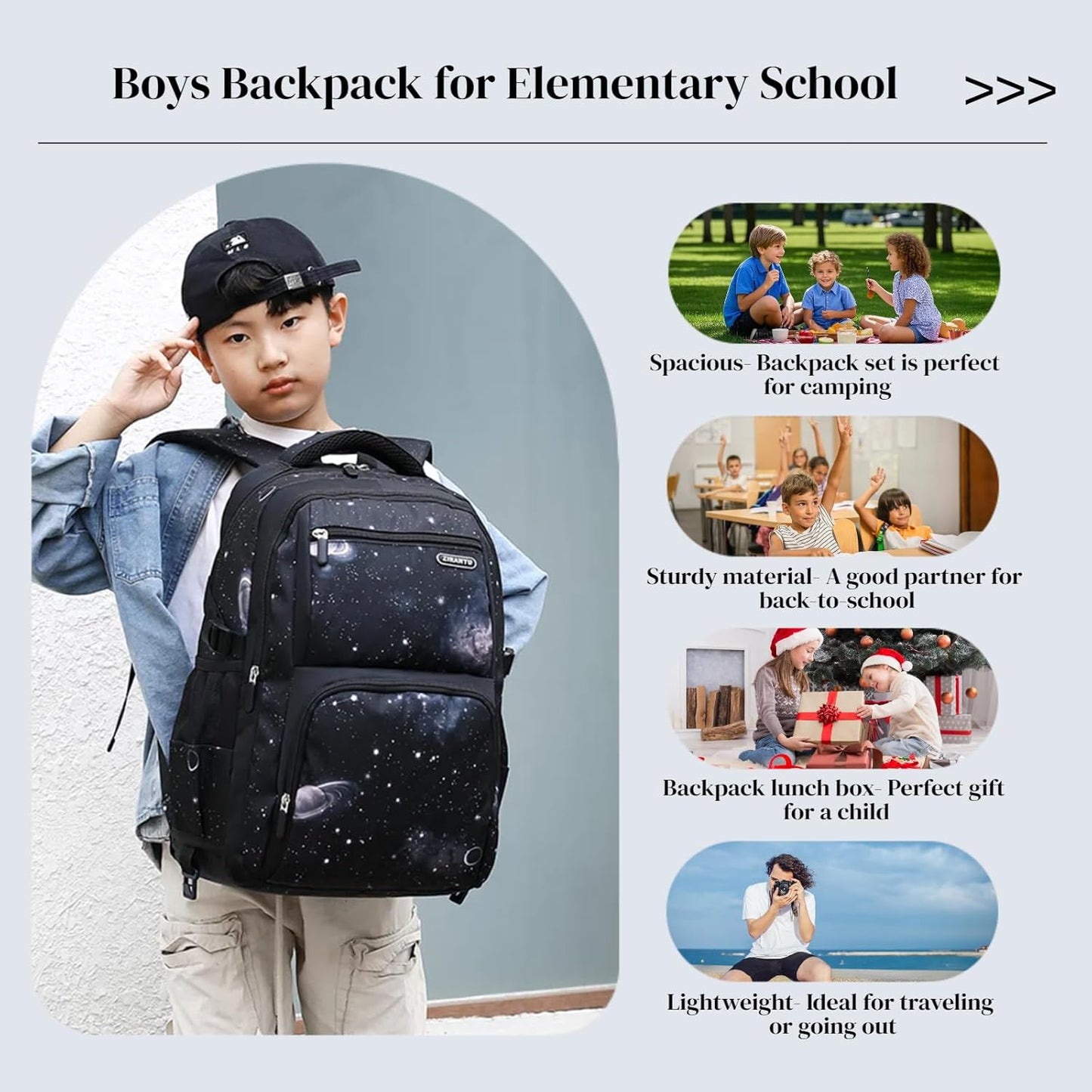 MITOWERMI Boys Backpacks for Primary Junior School Kids Backpack with Lunch Box Galaxy Space Bookbags for Boys Girls