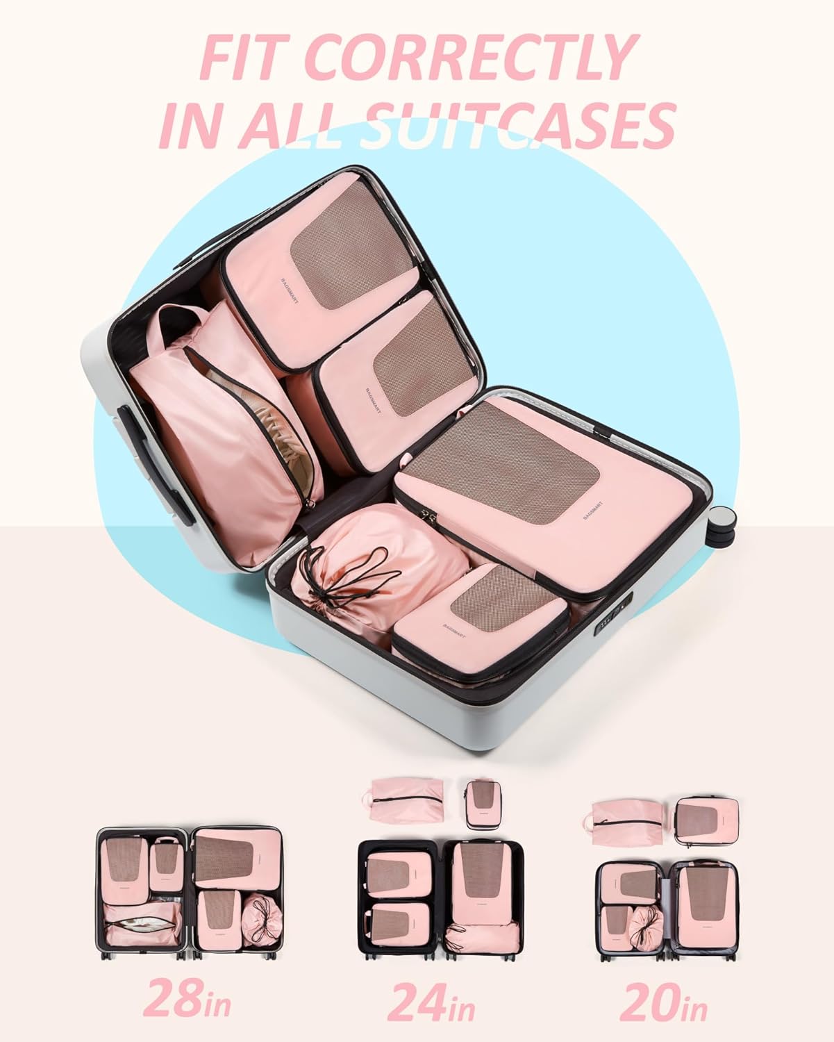 BAGSMART Compression Packing Cubes for Travel, 6 Set/5 Set/4 Set, Compression Suitcase Organizer Bags Set for Suitcases Travel Essentials, Lightweight Packing Organizers