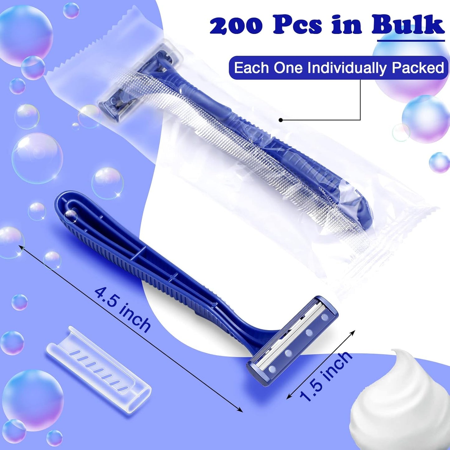 200 Pieces Disposable Razor Bulk for Men Individually Wrapped Twin Blades Shaving Razor for Shaving Safety Hotel Guest House Travel Home Use Portable, Blue