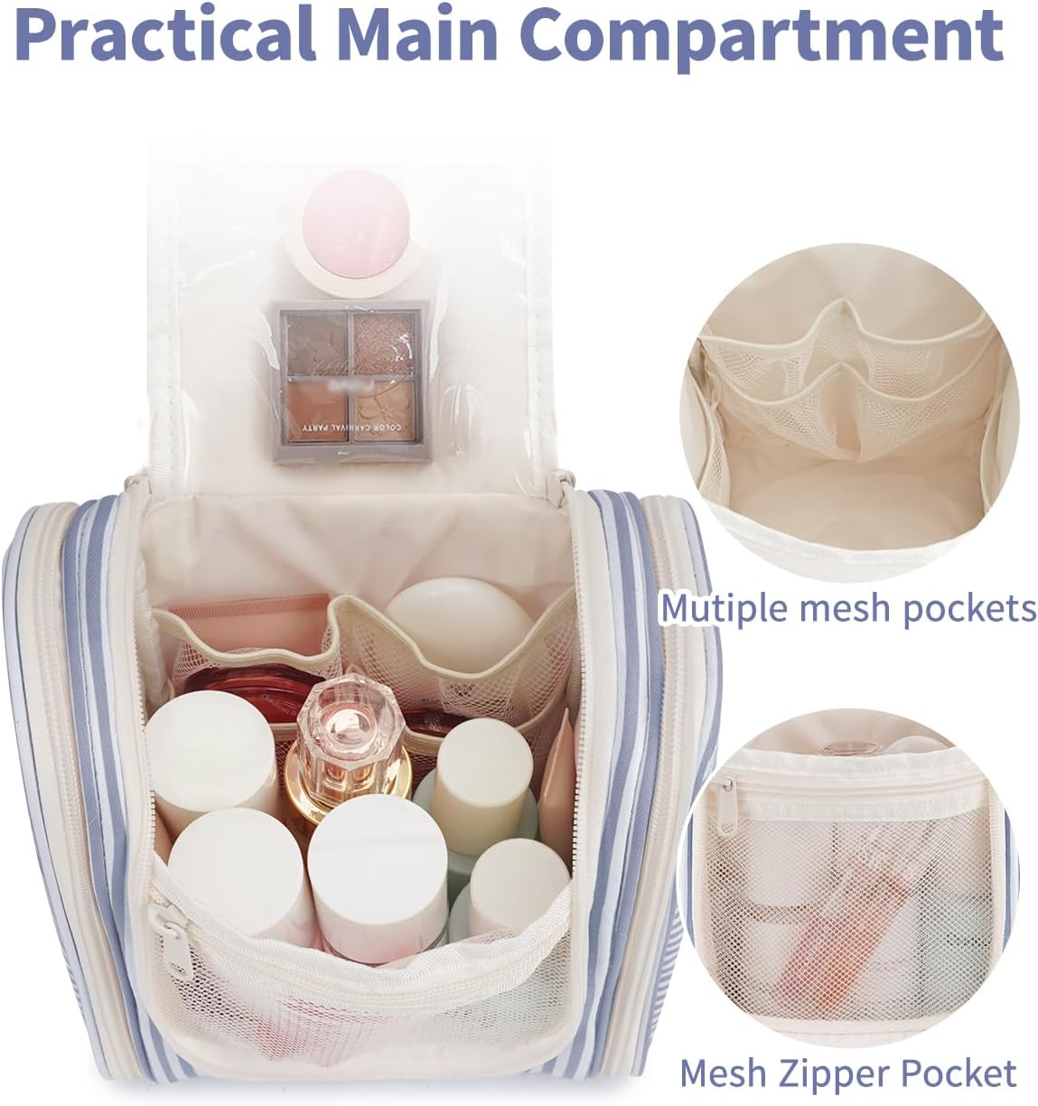 Narwey Small Striped Hanging Travel Toiletry Bag for Women, Travel Bag for Toiletries, Makeup Bag