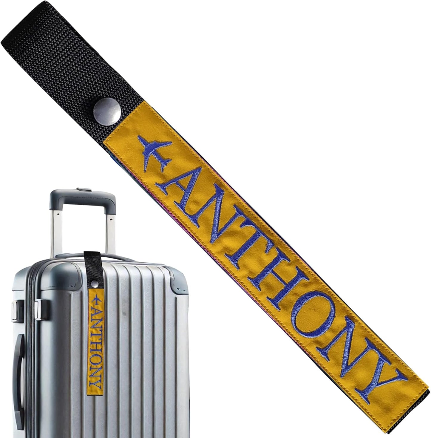 Personalized Luggage Handle Tag Finder | Custom Embroidered Icon Monograms or Short Text ID Tag | Cover Identifier Marker for Suitcase or Bag | Accessories for Travel by ACORD EU (Yellow Tag)